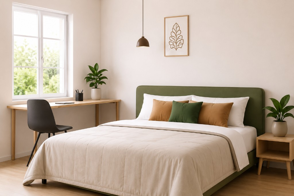 Modern PG room with desk and bed